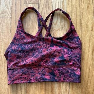 Lululemon sz 4 Energy Bra Longline Floral Cross-Back Sports Bra - Red black